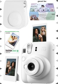 Resim Fujifilm Instax mini 12 Beyaz Fotoğraf Makinesi-10'lu Film-Çerçeve ve Deri Kılıf Seti 