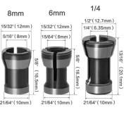 Resim Liyao 1 Takım 3 Adet 1/3 Adet Yüksek Hassasiyetli Adaptör Pens Chuck Gravür Kırpma Makinesi Elektrikli Freze Makinesi Freze Kesicisi Aksesuarları 6/8/6.35MM (Yurt Dışından) 