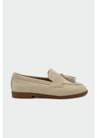 Resim Leather Bej Süet Kadın Püskül Detaylı Düz Taban Ayakkabı Bej 