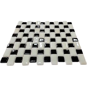 Resim MozaiKristaL Tüm yüzeyler için 25x50mm. Beyaz-Siyah, 31.5x31.5cm. Fileli Cam Mozaik. ( 10 File = 1 m2 Fiyatıdır ) 