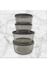 Resim Feyzade Round Saklama Kabı 380 Cc X 2 Adet - 800 Cc X 2 Adet Antrasit Kapaklı Karışık 