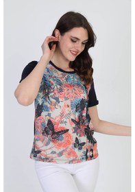 Resim Ella Camelia Kadın Kelebek Desenli Bluz 5010033 Lacivert 