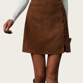Resim Kadınların Zarif Kahverengi A-Line Etek, Düğme Detayı ile - Yüksek Bel, Kısa Uzunluk, Flared Hem, Sonbahar/Kış için Mükemmel, Şık Ofis veya Rahat Giyim, Rahat Giyim Etek | Düğme Detayı Etek | Yapılı Etek, Kadın Etekleri, Kadınlar için Zarif ve Şık, Kahverengi Etek, Midi Etek 