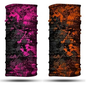 Resim Pembe Turuncu Boya Desenli 2'li Set Boyunluk Bandana Outdoor Balaklava Yüz Maskesi Kafa Bandı 
