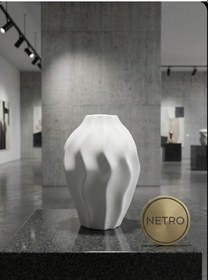 Resim Dalgalı Model El Yapımı Özel Seri Seramik Vazo 25cm Beyaz 