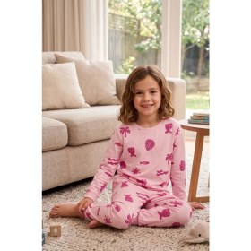 Resim Zuzunga Deniz Temalı Pembe Renk %100 Pamuk Kız Çocuk Pijama Takımı 