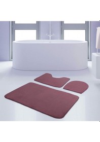 Resim Bonny Home Unicolor Düz Mürdüm 3lü Banyo Paspası Halısı Seti Kaymaz Mürdüm 