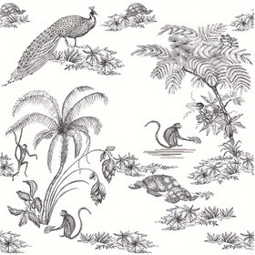 Resim Tavuskuşu & Maymun Kendinden Yapışkanlı Duvar Kağıdı Rulosu - Su Geçirmez, Yıkanabilir Banyo ve Koridor Dekoru, 43.94cm x 118.11cm 