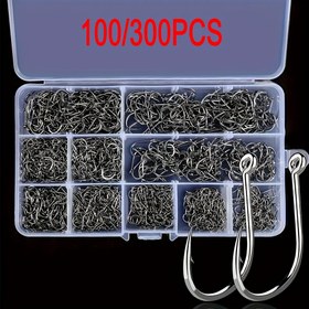 Resim 100/300 adet Yüksek Karbon Çelik Balıkçılık saç tokası Seti, Spor Dairesi Keskin Delme Kançaları, Boyutlar #3'den #12'ye - Tuzlu Su Tatlı Su Balıkçılığı için Depolama Kutusu ile Çeşitli Balıkçılık Kançaları 