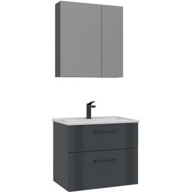 Resim Orka Bari V2 65 cm Çekmeceli Aynalı Dolaplı Banyo Dolabı Takımı | Dolaplı | Mat Antrasit 