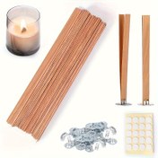 Resim 15X1.3cm Doğal Dumanı Olmayan Ahşap Mum Fitilleri ve Demir Tutucu ile DIY Mum Yapımı için 