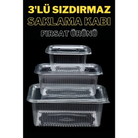 Resim Yok Yok Ambalaj Plastik Sızdırmaz Kap Kullan At Tek Kullanımlık Plastik Kapaklı Kase 3' Lü Set Fırsat Ürünü 