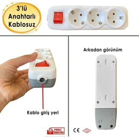 Resim Grup Priz 3'lü Anahtarlı Kablosuz Topraklı Başlık Klemensli Çoğaltma Üçlü Piriz 