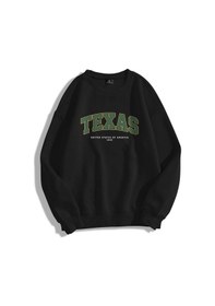 Resim Unisex Texas Bisiklet Yaka Sweatshirt Siyah Siyah 