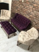 Resim ElizzanMobilya Krem Ve Mürdüm Çay Seti Berjer Koltuk Takımı 2+1+1 Koltuk Ve Bench Bank 