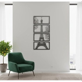 Resim Eyfel Kulesi Metal Tablo 4'lü Set Lazer Kesim Paris Duvar Tablosu 