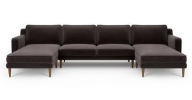 Resim Klem Slim 348 x 171 Köşe Ahşap Ayak - Kadife - Kül Gri / Koyu / Kalıcı Form 