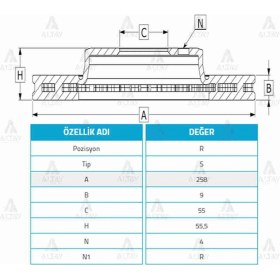 Resim Fren Dıskı Corolla 02-06 / Verso 03-06 / Benzınlı Arka Düz 258-4 4243102070 1 Adet 