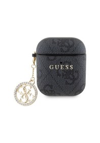 Resim Apple Uyumlu AirPods Kılıf Guess Lisanslı 4g Desenli Taşlı 4g Süs Zincirli Siyah 