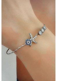 Resim Zirkon Taşlı Nazar Boncuklu Deniz Yıldızı Figürlü 925 Ayar Gümüş 