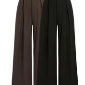 Resim Kadınların Zarif Geniş Bacaklı Pantolonları - İki Parça Takım, Kahverengi ve Siyah, Şık Resmi ve Günlük Pantolonlar Ofis, Etkinlikler, Rahat Kıyafetler için - Tüm Mevsimler Zarif Bacaklı Giyim, Etkinlik Kıyafetleri, Yüksek Bel Tasarımı, Dayanıklı Kumaş 