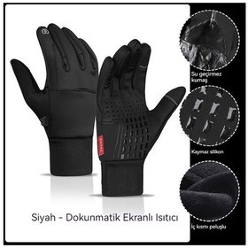 Resim Açık Bisiklet Eldivenleri Spor Rüzgar Geçirmez Su Geçirmez Artı Kadife Dokunmatik Ekran Sıcak Eldiven Siyah 
