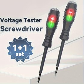 Resim 2 Adet Çok Fonksiyonlu Yüksek Torklu Renkli Işıklı Tornavida, Manyetik Başlık, Voltaj Ölçümü ve Elektrik Kalem Testi Özellikli, Nötr ve Canlı Tel Tespit, Düz ve Çapraz Uçlu 