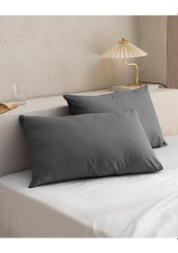 Resim Madame Coco Manon %100 Pamuk Ranforce Düz 2'li Yastık Kılıfı Seti - Antrasit Gri 