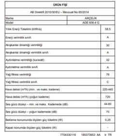 Resim Arçelik ADE 606-4 G Duvar Tipi Ankastre Davlumbaz 