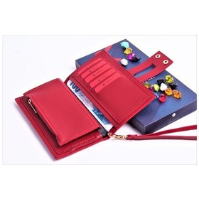 Resim Kırmızı Çift Çıtçıtlı Model Trend Kadın Cüzdanı - Anahtarlık Hediyeli 