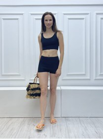 Resim Grenj Fashion Siyah Extra Yüksek Bel Mini Sporcu Şort 
