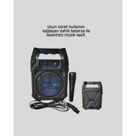 Resim 6.5 Inç Bluetooth Hoparlör Mikrofonlu Taşınabilir Karaoke ve Parti Sistemi 