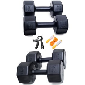 Resim 18 Kg Dambıl Set 6kg X2 3kg X2 Sayaçlı Ayarlanabilir El Yayı + Sayaçlı Atlama İpi 