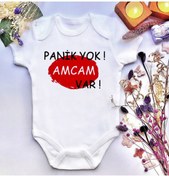 Resim irembaby Unisex Bebek Panik Yok Amcam Var Baskılı %100 Pamuklu Çıtçıtlı Body Zıbın 