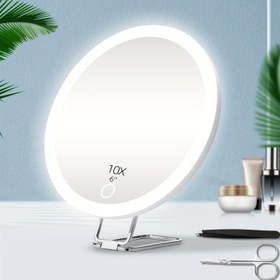 Resim LED Işıklı Büyüteçli Ayna, 10X 20X 30X Işıklı Makyaj Aynası, Seyahat için Büyütme Özelliğiyle Makyaj Aynası, 15.24cm Kompakt Elde Taşınabilir Makyaj Aynası, Asılabilen Büyüteçli Ayna, Şarj Edilebilir Cep Makyaj Aynası Erkekler ve Kadınlar İçin Hediye 