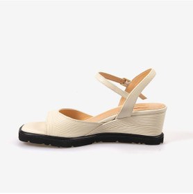 Resim Hawen Angels Kadın Hakiki Deri Bilek Bantlı 7,5 Cm Dolgu Topuklu Sandalet 169-269 Krem 