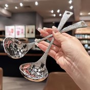 Resim 2 adet Karışık Set, 1 Kaşık + 1 Süzgeç, Paslanmaz Çelik Balık Ölçeği Saplı Kaşık, Süzgeç, Uzun Sızdırmaz Ev Restoran Kaşığı, Noel Yeni Yıl Ramazan Akşam Yemeği Mutfak Restoran Malzemeleri 