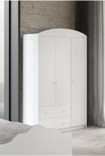 Resim Afilli Lucia Beyaz 3 Kapaklı 2 Çekemeceli Tamamı Mdflam Gardrop 