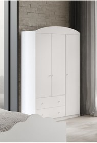 Resim Afilli Lucia Beyaz 3 Kapaklı 2 Çekemeceli Tamamı Mdflam Gardrop 