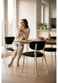 Resim Canisa Toldy Serisi 4 Adet Siyah Bukle Kumaş Mutfak Sandalyesi Beyaz Metal Ayak Siyah Sandalye Ayaklar Beyaz 