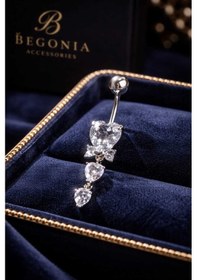 Resim 316l Cerrahi Çelik Göbek Piercing Zirkon Taşlı Sallantılı Kadın Piercing Paslanmaz Kararmaz Figürlü Fashion Özel Tasarım Göbek Piercing Modeli - 50 Gümüş 