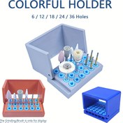 Resim Plastik İğne Tutucu, Taşlama Başlığı Tutucu, Sterilizasyon Rafı, Çoklu renk özellikleri, Çap RA2.35mm&FG1.6mm dahil, Elmas Silikon Kumtaşı başlık, Bur, Fırça, İğne Tutucu için uygun. Çoklu Özellikler 6/12/18/24/36 delik 