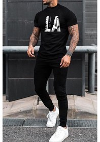 Resim Los Angles Baskılı 2'li Eşofman Takımı Siyah 