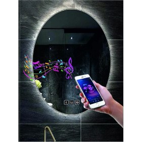 Resim Dnr-Mirror80x100 Cm Bluetoothlu Buğu Yapmayan Dokunmatik Tuşlu Beyaz Ledli Elips Banyo Aynası 