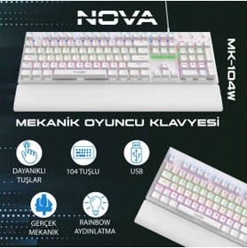 Resim Node Game Nova Nd-mk-104br Rainbow Aydınlatmalı Oyuncu Gamer Gerçek Mekanik Işıklı Klavye Türkçe Q ( 