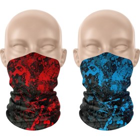 Resim Dair Aksesuar Kırmızı Turkuaz Desenli 2'li Set Boyunluk Bandana Outdoor Balaklava Yüz Maskesi Kafa Bandı 