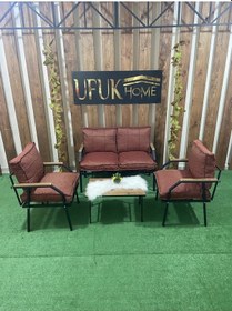 Resim Linda 211 Sehpalı Bahçe Takımı, Balkon,cafe,salon-metal Kanepe Koltuk Takımı- Keten Kumaş Kırmızı 