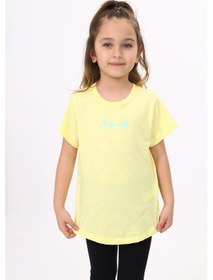 Resim Toontoy Kids Toontoy Kız Çocuk Palmiye Baskılı Düz Tişört Açık Sarı 