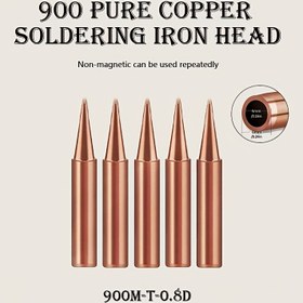 Resim 900m-T-0.8D, 5 adet Bakır Lehimleme Demiri Kafa Karışık Set, Elektronik Tamir ve DIY El Sanatları Metal Kaynak Araçları için Evrensel Elektrikli Lehimleme Tabancası Kafa, Elektriksiz, Lehim Nozulu Aksesuarları ile, Pilsiz 