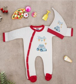 Resim Bk Kids Kişiye Özel İsimli Kırmızı Tulum Zıbın Ve Kukuletalı Şapka Seti-2 Çok Renkli 